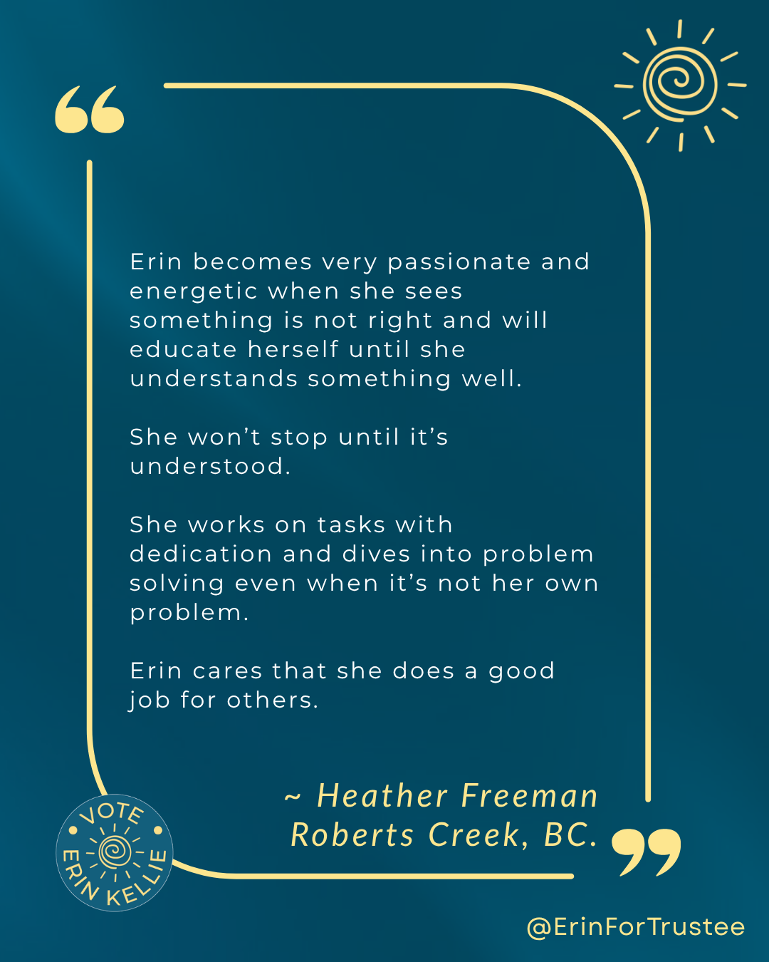 Heather Freeman endorsement of Erin Kellie for School Trustee SD46